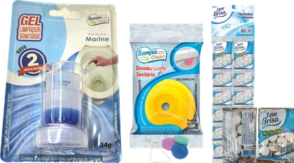 Gel sanitário, pedra sanitária e naftalina