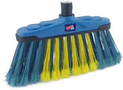 Vassoura Pop Capa capa azul e cerdas azuis e amarelas